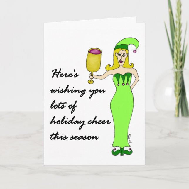 Wine Elf Holiday Cheer Greeting Card (Front)