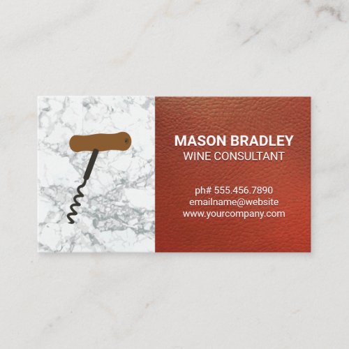 Wine Expert  Red Leather Marble Business Card