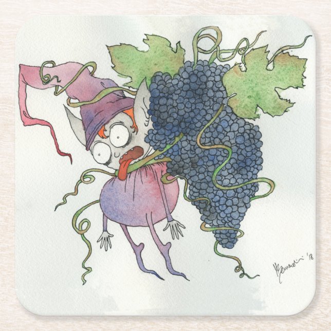 Wine fairy square paper coaster (Front)
