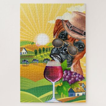 Wine Farm Country Summer Boxer Dog Grapes Jigsaw Puzzle by petcherishedangels at Zazzle