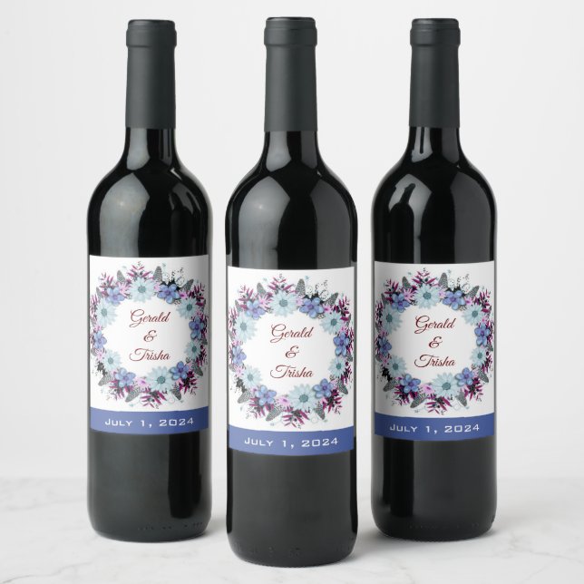 Wine Favor Personalized Flowers Stamp Label (Bottles)