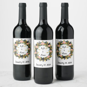 Wine Favor Personalized Flowers Stamp Wine Label