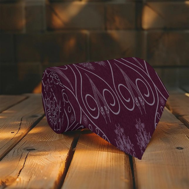 Wine fibrous textile octopus seeds patterned neck tie (Creator Uploaded)