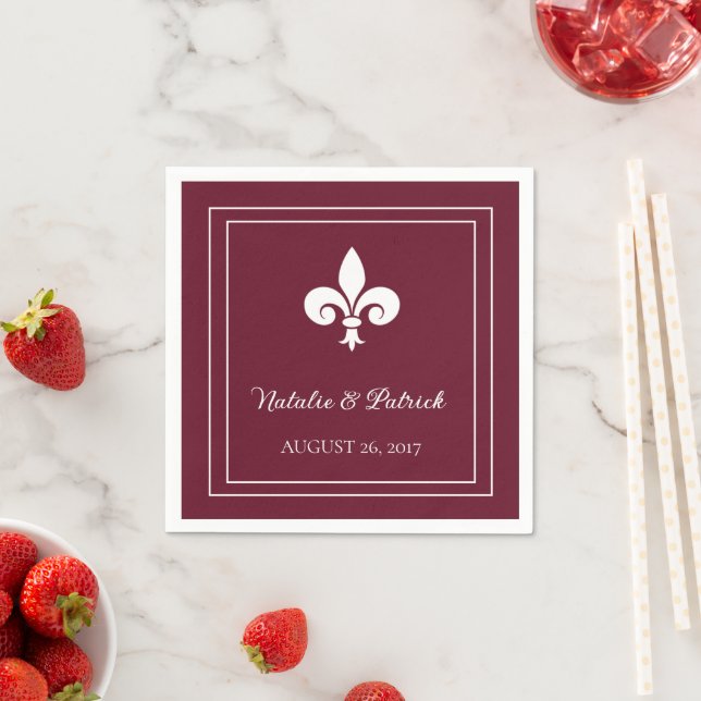 Wine Fleur de Lis Wedding Paper Napkins (Insitu)