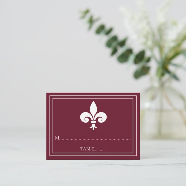 Wine Fleur de Lis Wedding Place Cards (Standing Front)