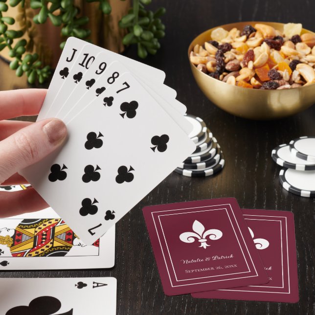 Wine Fleur de Lis Wedding Playing Cards (In Situ)