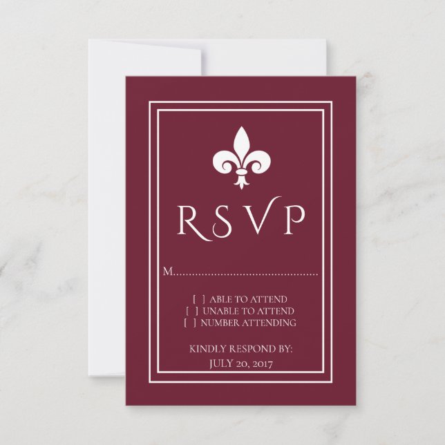 Wine Fleur de Lis Wedding RSVP Card (Front)