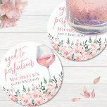 Wine Floral Birthday Party Round Paper Coaster<br><div class="desc">Round Wine Floral 60th Birthday Paper Coasters. Celebrate a milestone in style with these elegant round coasters featuring blush and deeper pink watercolor roses and greenery along the bottom. A modern wine glass filled with pink wine sits to the right, adding a festive touch. "Aged To Perfection" is displayed at...</div>