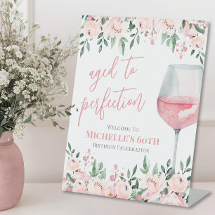 Wine Floral Birthday Party Welcome Sign