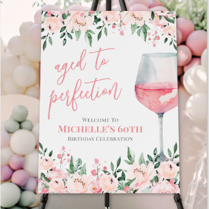 Wine Floral Birthday Party Welcome Sign