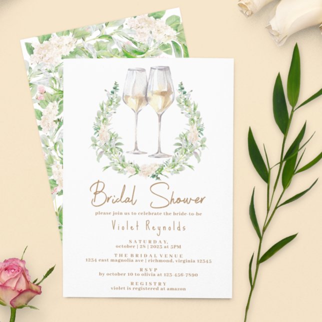 Wine & Floral Greenery | Cute Modern Bridal Shower Invitation