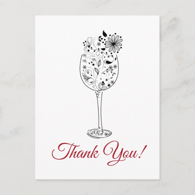wine,  floral thank you card (Front)