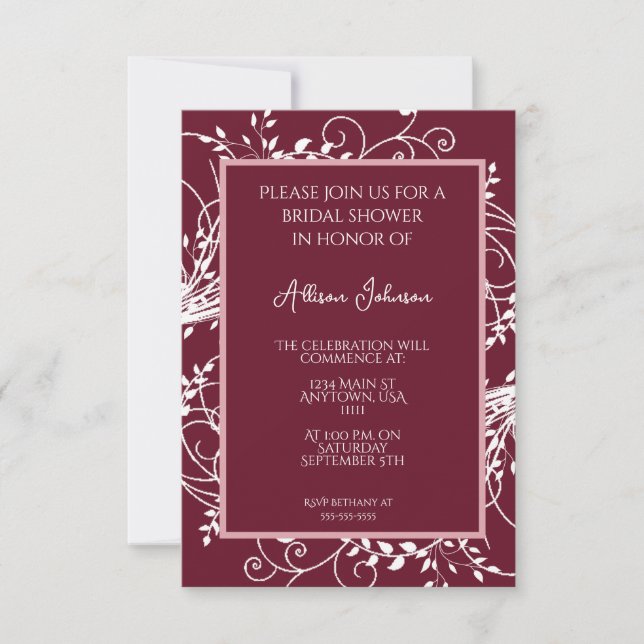 Wine Flourish Bridal Shower Invitation (Front)