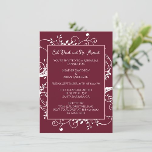 Wine Flourish Rehearsal Dinner Invitation