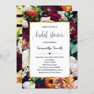 Wine Flowers Bridal Shower Navy Wedding Invitation