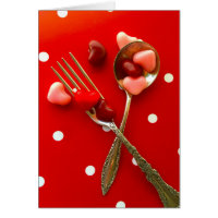 Wine flutes with heart candies card