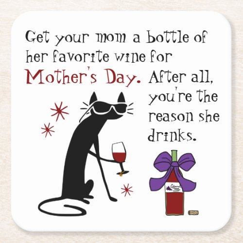 Wine for Mothers Day Square Paper Coaster