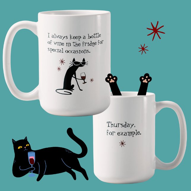 Wine for Special Occasions Funny Cat Coffee Mug (Creator Uploaded)