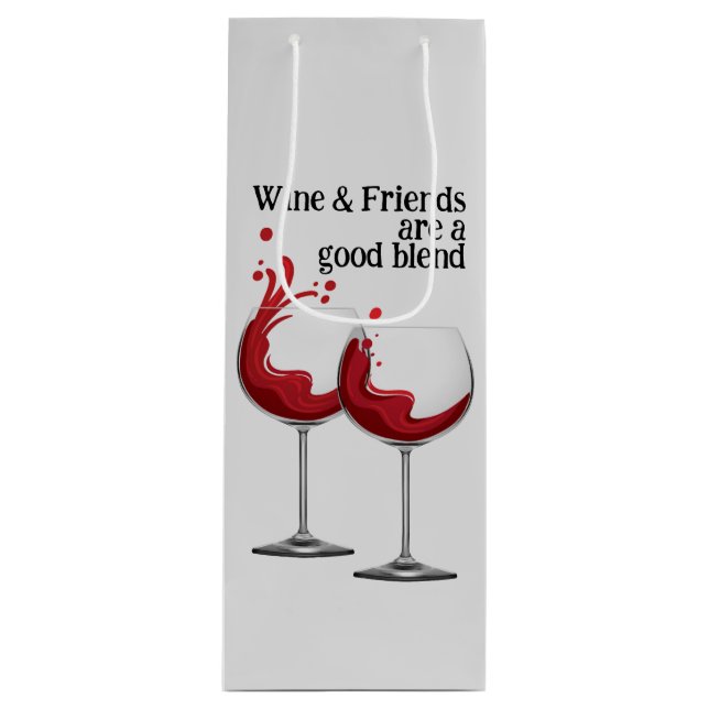 WINE & FRIENDS Quote Red Modern Gift Bag (Front)