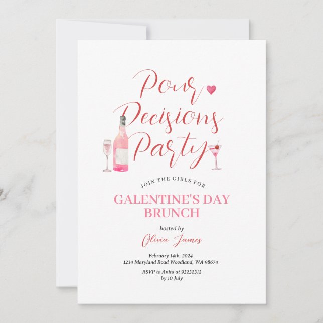 Wine Galentine's Day Party Brunch Dinner Valentine Invitation (Front)