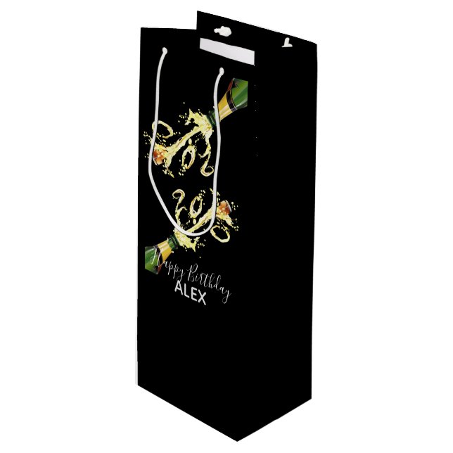 Wine Gift Bag-Champagne Splash-Happy Birthday Bag (Front Angled)