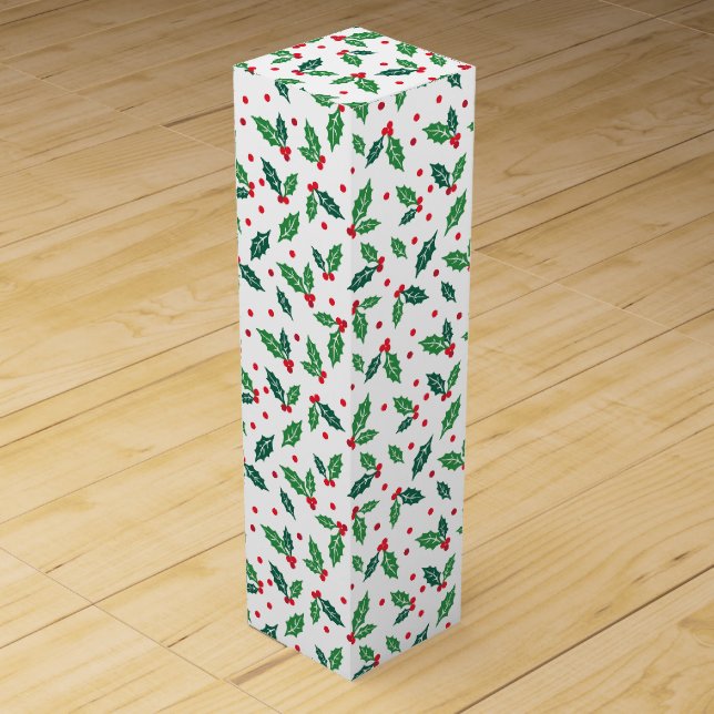 Wine Gift Box-Christmas Holly Wine Box (Front)