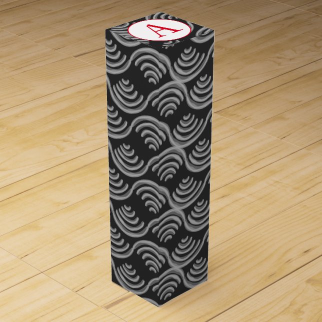 Wine Gift Box CUSTOM INITIAL JAPANESE WAVE PATTERN (Front)