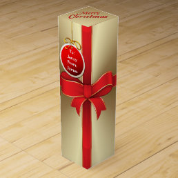 Wine Gift Box - Red Bow &amp; Ribbon on Gold