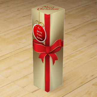 Wine Gift Box - Red Bow & Ribbon on Gold