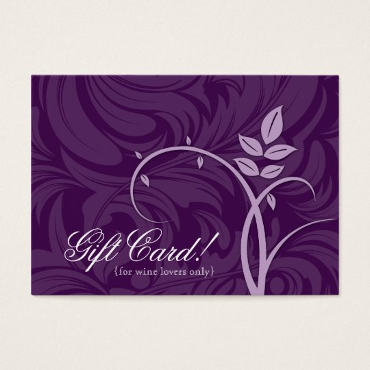 Wine Gift Card Certificate Leaf Swirl Purple Vine