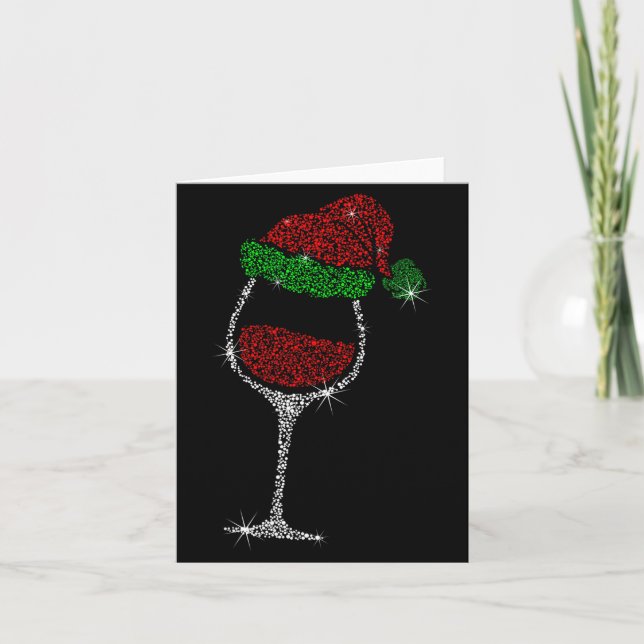 Wine Gl With Santa Hat Wine Lover Christmas Gift  Card (Front)