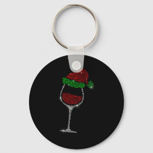 Wine Gl With Santa Hat Wine Lover Christmas Gift Keychain