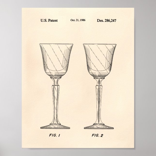 Wine Glass 1986 Patent Art Old Peper Poster (Front)