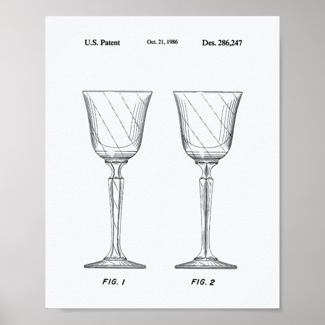 Wine Glass 1986 Patent Art White Paper Poster (Front)
