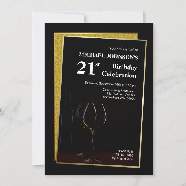 Wine Glass 21st Birthday Invitation (Front)