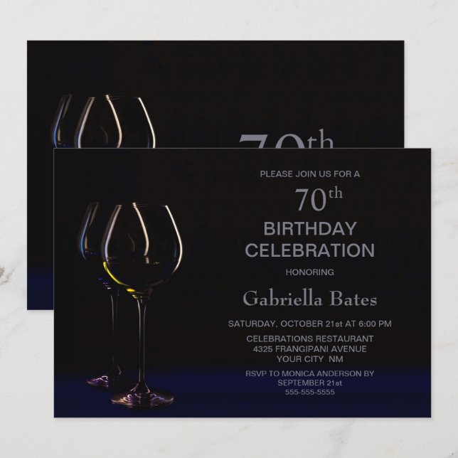 Wine Glass 70th Birthday Party Invitation (Front/Back)