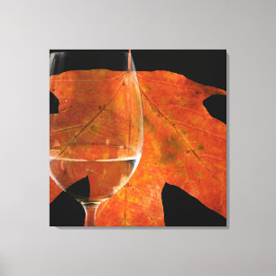 Wine Glass and Autumn Leaf Canvas Print