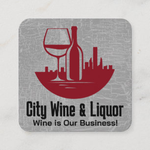 Wine Glass and Bottle City Skyline Square Business Card