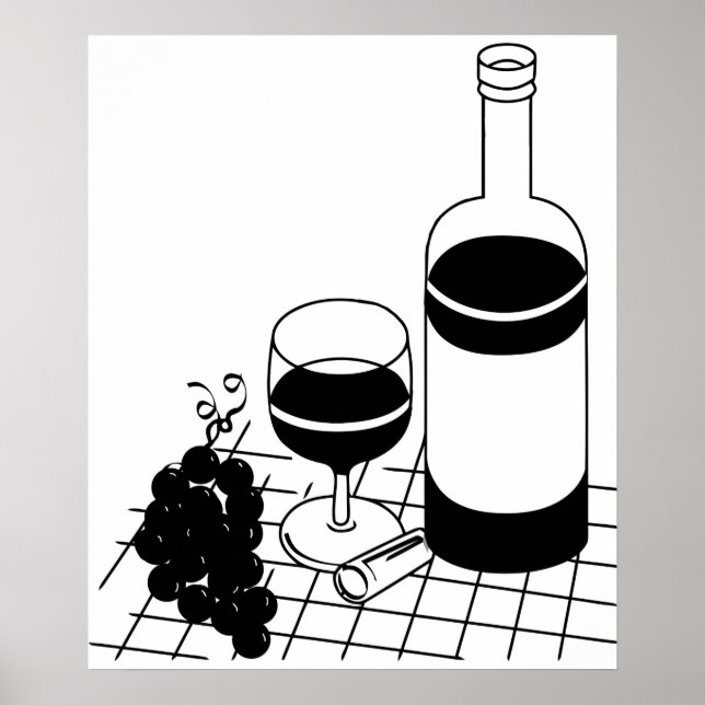 Wine Glass and Bottle Grapes Food drink Art Poster (Front)