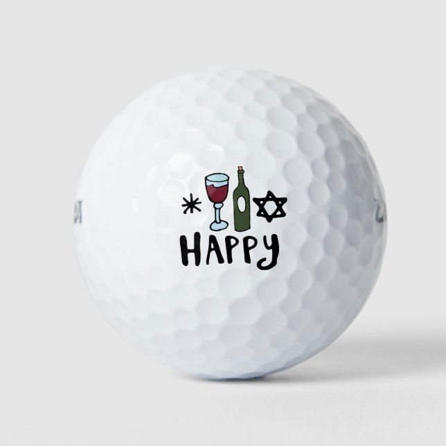 Wine glass and bottle happy  golf balls (Front)