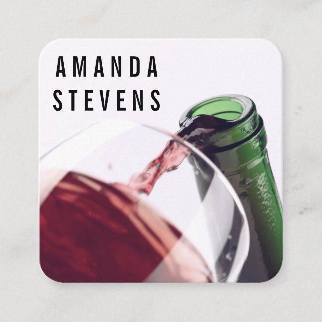 Wine Glass and Bottle Square Business Card (Front)