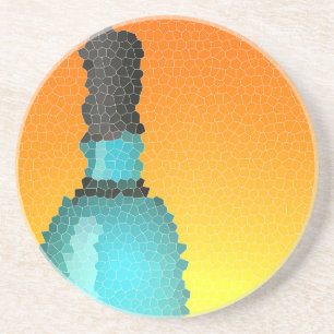 wine glass and bottle : stained glass drink coaster
