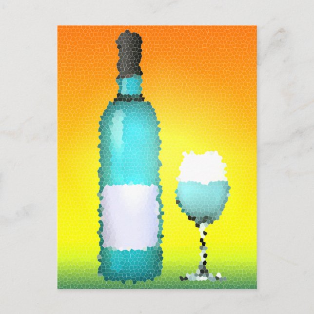 wine glass and bottle : stained glass postcard (Front)