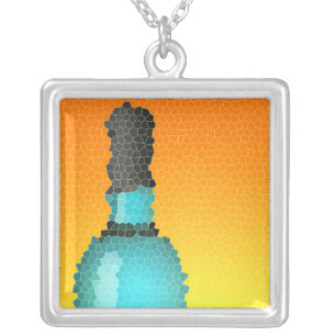 wine glass and bottle : stained glass silver plated necklace
