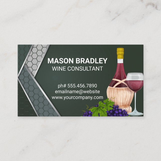 Wine Glass and Bottle | Vineyard Business Card (Front)