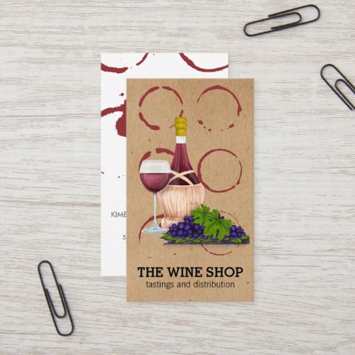 Wine Glass and Bottle Vintage  Wine Stain Business Card
