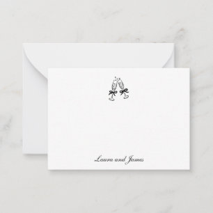 Wine Glass and Bow Couple Wedding Thank You Note Card