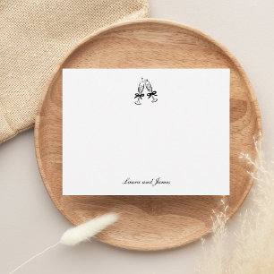 Wine Glass and Bow Couple Wedding Thank You Note Card