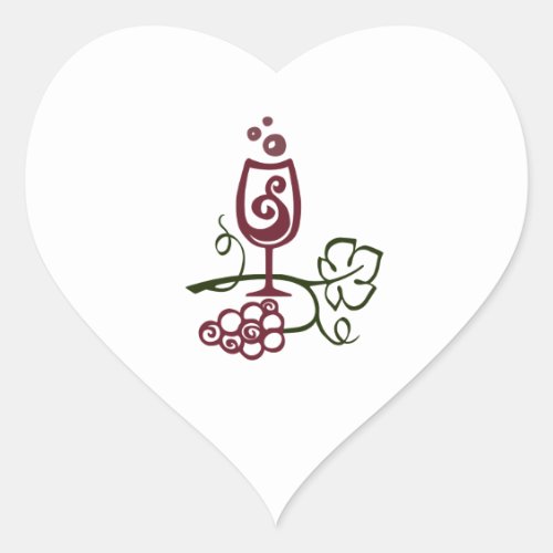 WINE GLASS AND GRAPES HEART STICKER