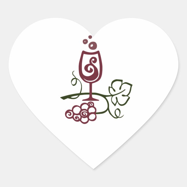 WINE GLASS AND GRAPES HEART STICKER (Front)